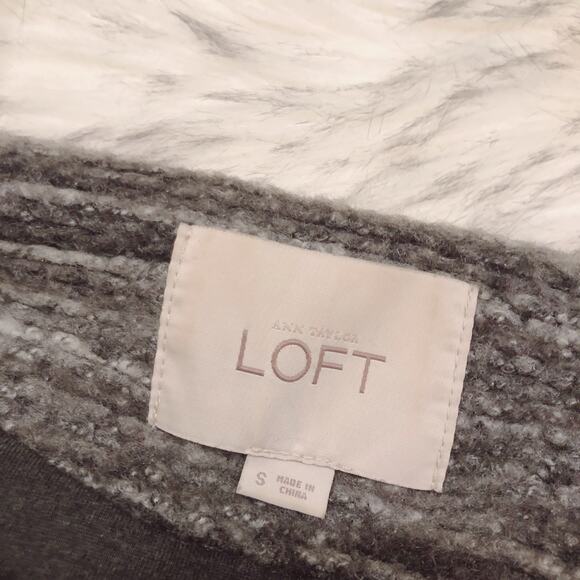 Ann Taylor LOFT Small Striped Zippered Marled Moto Gray Brown Jacket - Picture 6 of 9